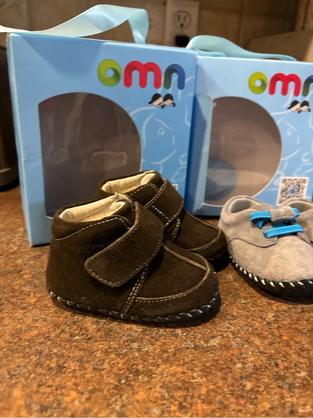 Kids Suede Moccasin Shoes - Brown and Gray